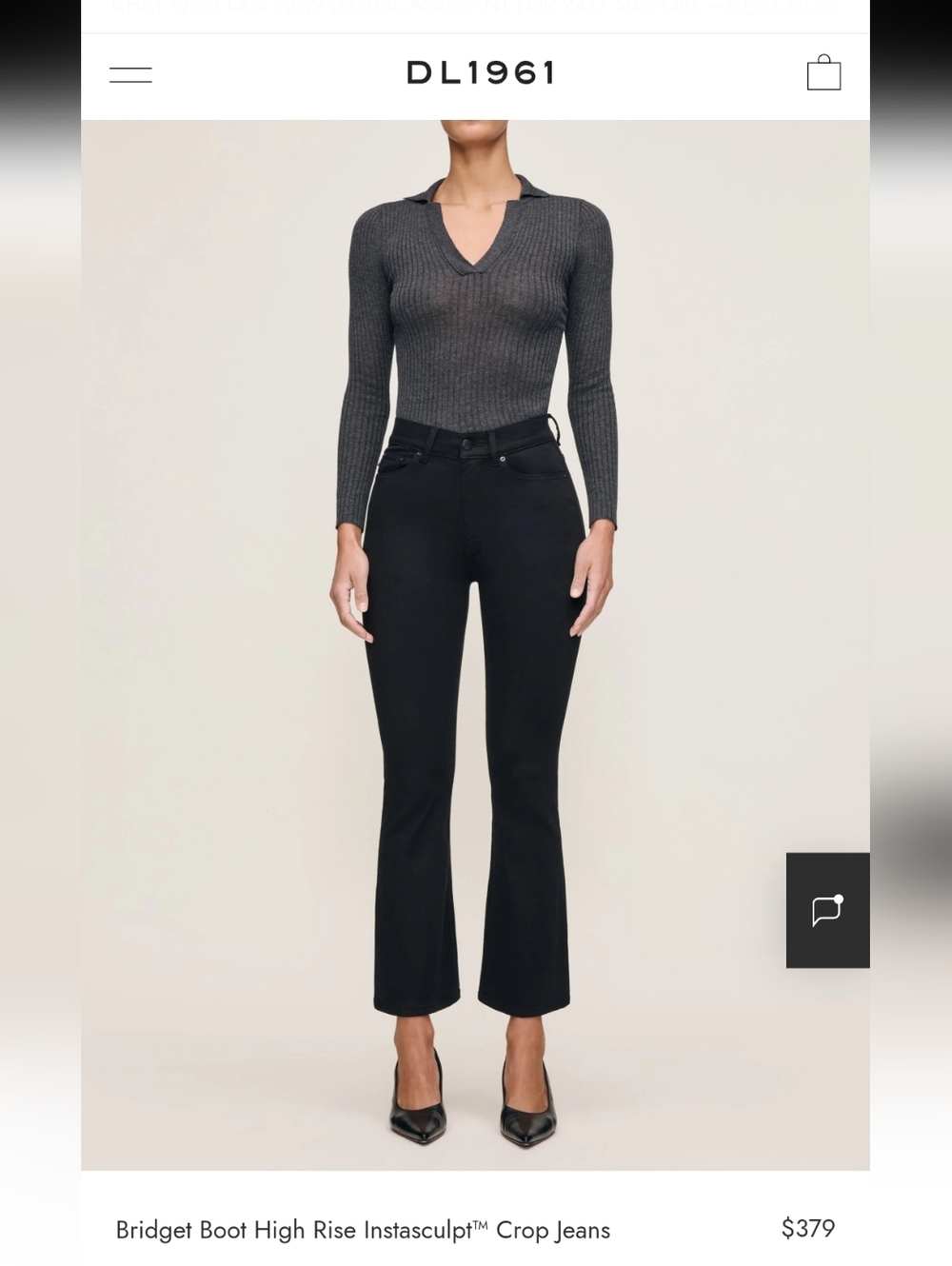 DL1961 Bridget Boot High-Rise Instasculpt™ Crop Jeans - Black Inseam 27 Size 26